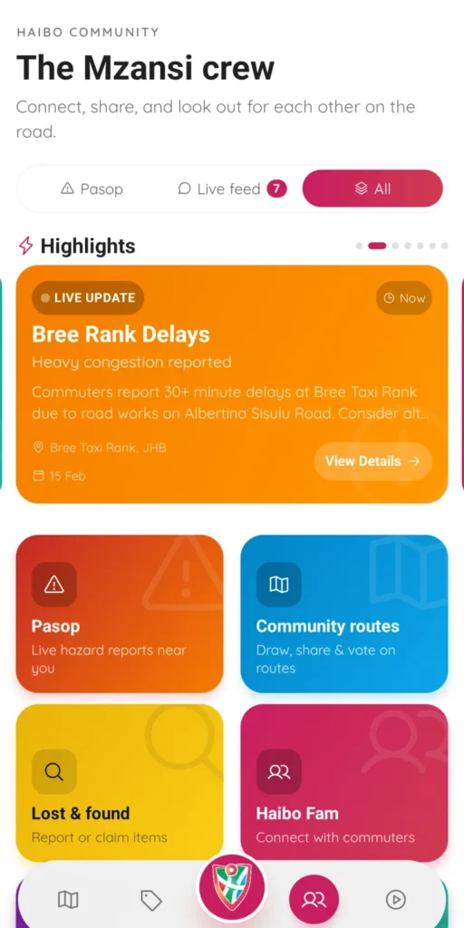 Haibo App community feed with posts from commuters