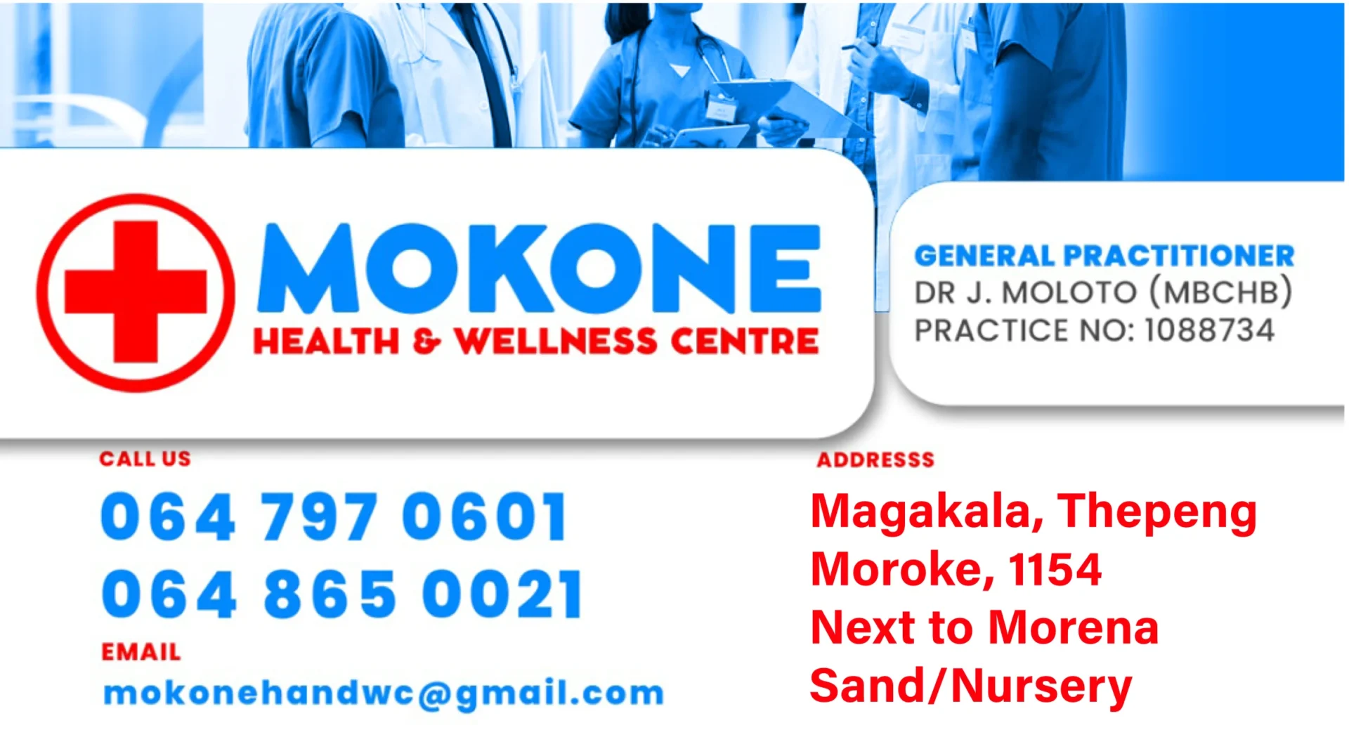Mokone Health & Wellness Centre business card