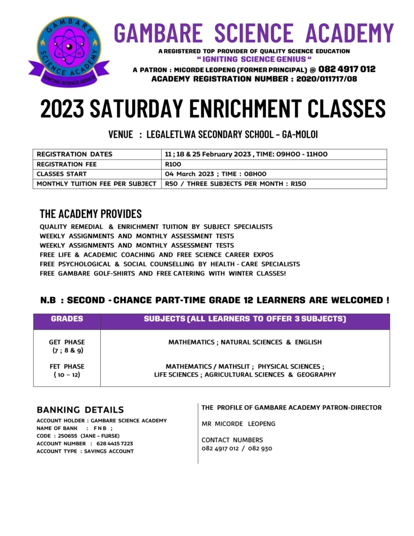 Gambare Science Academy: 2023 Saturday classes