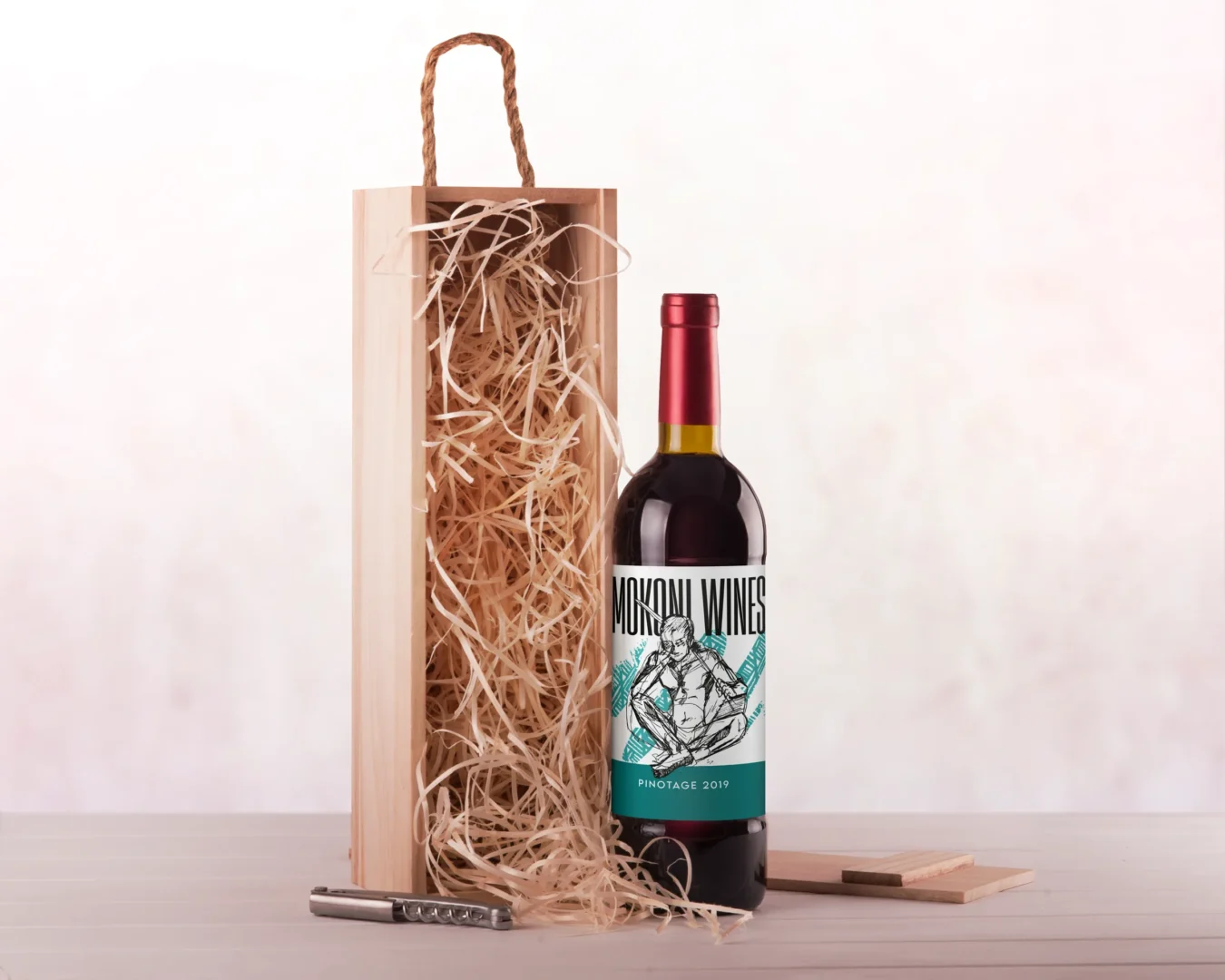 Mokoni Wines bottle in its gift crate
