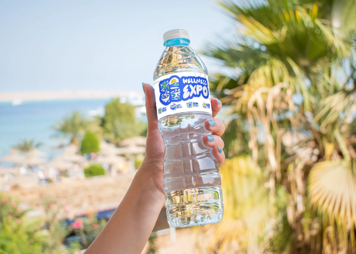 Branded water, on the beach