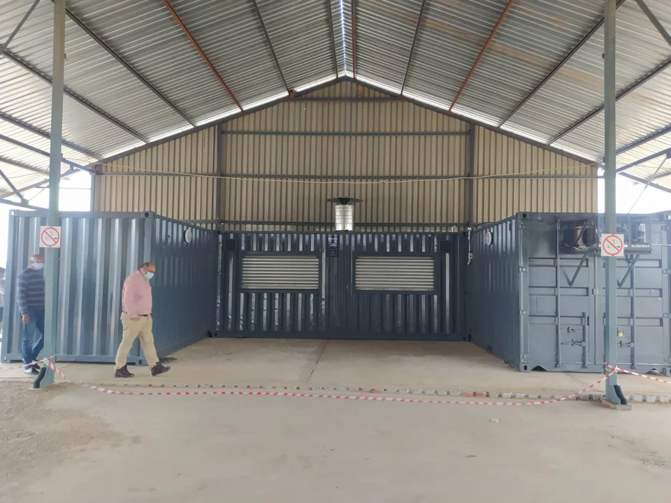 Containers in place under the canteen roof