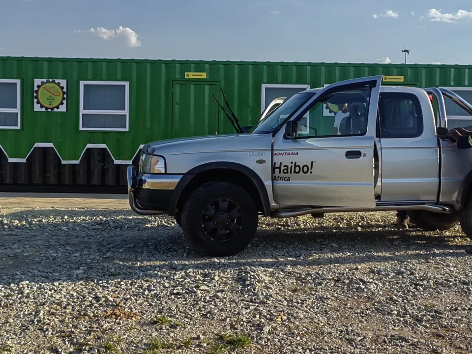 Green block, with the site bakkie