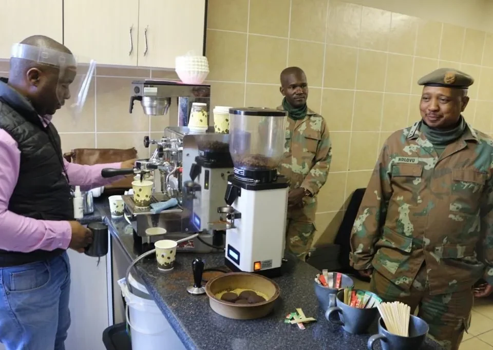 Barista training with SANDF members